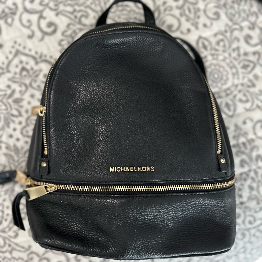 Michael Kors Black Leather Backpack with Gold Accents never used